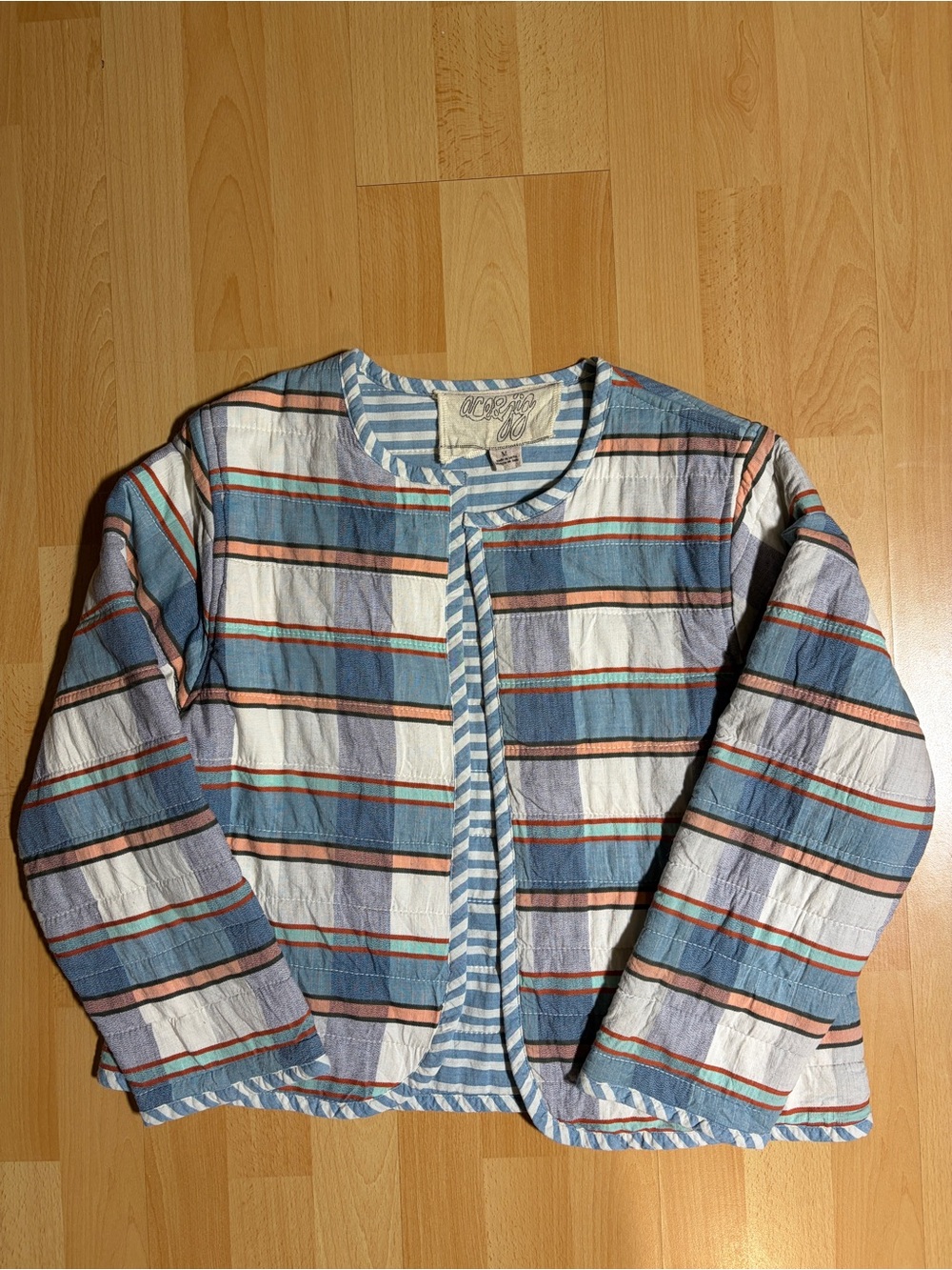 Ace & Jig Quilt Jacket Blue & White Striped Open Front Medium - Picture 8 of 13
